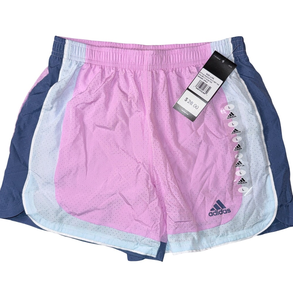 Adidas Mesh Athletic Shorts Size L 14 Lilac Purple Colorblock New With Tags